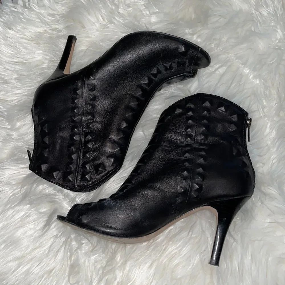 Cynthia Vincent Black Butter Soft Leather Open Toe Booties